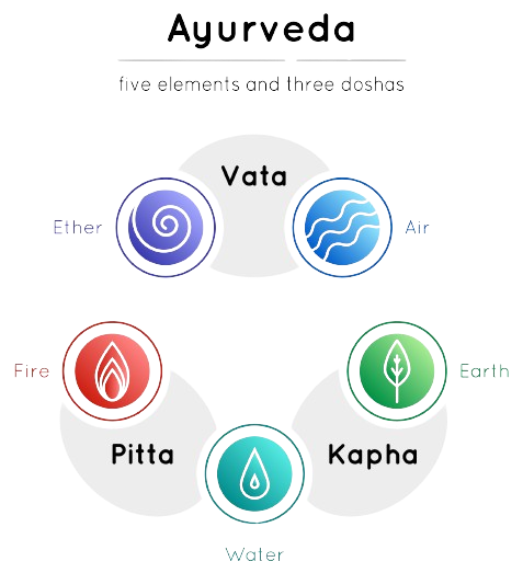 shows the interaction of the five elements with tridoshas